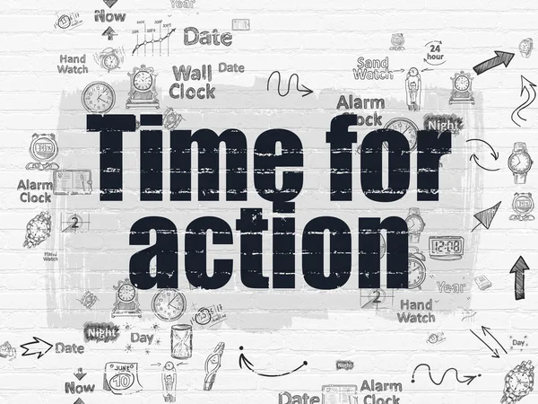 Pojem o čase: čas na akci na zeď na pozadí — Stock fotografie