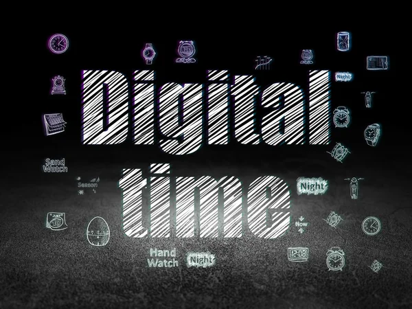 Time concept: Digital Time in grunge dark room — Stock Photo, Image