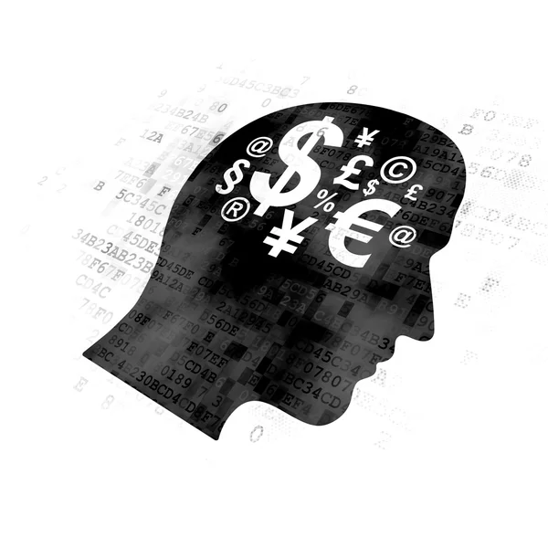 Concept publicitaire : Head With Finance Symbol sur fond numérique — Photo