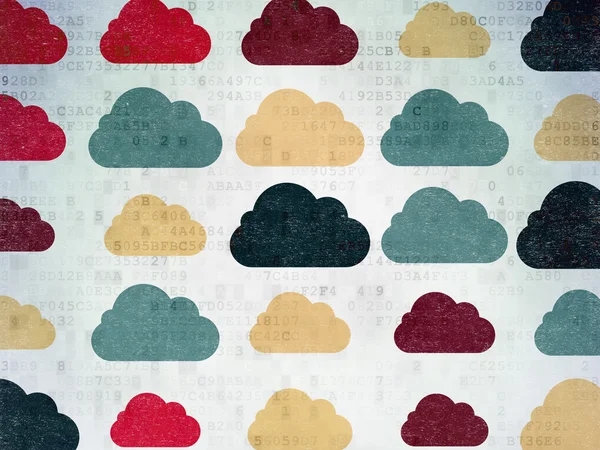 Cloud computing concept: Cloud icons on Digital Paper background — Stock Photo, Image