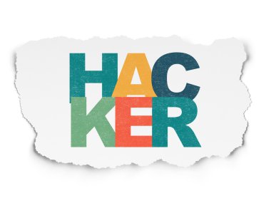 Gizlilik kavramı: Hacker yırtılmış Kağıt arka plan üzerinde