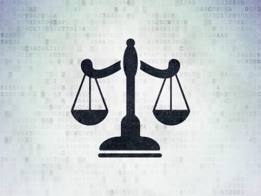Hukuk kavramı: dijital kağıt arka plan üzerinde ölçekler