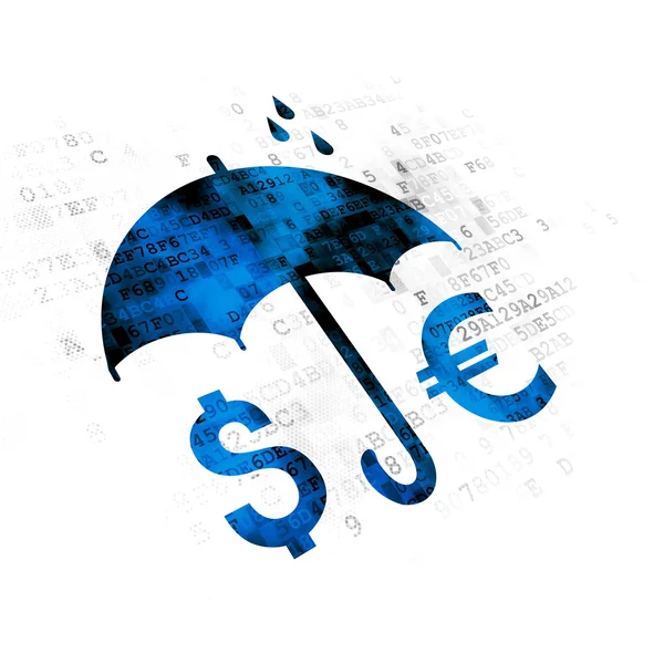 Gizlilik kavramı: dijital arka plan üzerinde para ve şemsiye — Stok fotoğraf