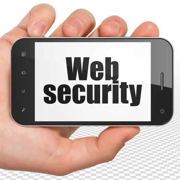 Conceito de segurança: Mão segurando Smartphone com Web Security em exibição — Fotografia de Stock
