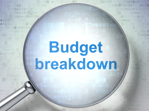 Οικονομικών έννοια: κατανομή του προϋπολογισμού με οπτικό γυαλί — Φωτογραφία Αρχείου
