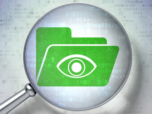 Business concept: Folder With Eye with optical glass on digital background — Stock Photo, Image