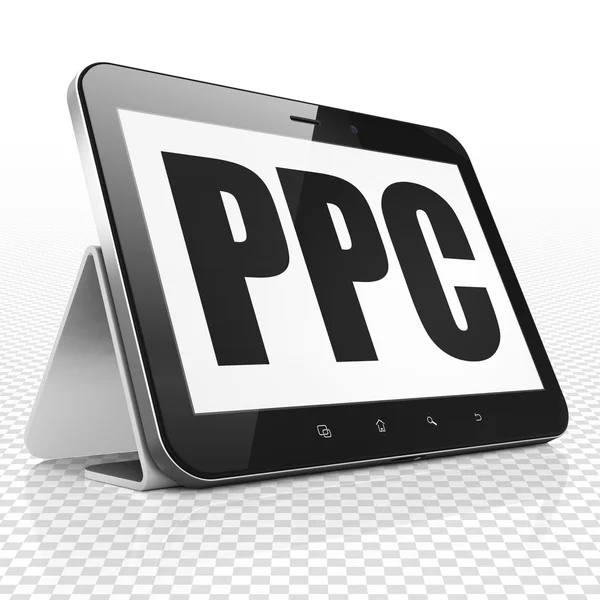 Conceito de marketing: Tablet Computer com PPC em exibição — Fotografia de Stock