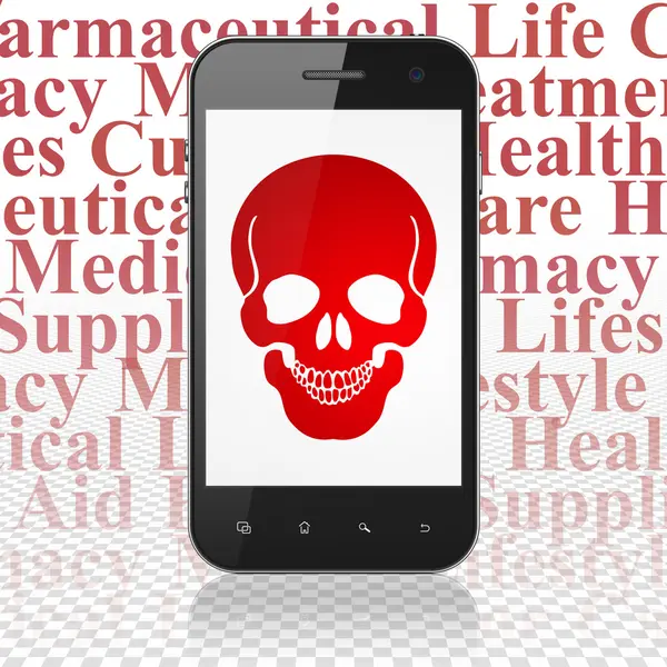 Gesundheitskonzept: Smartphone mit Totenkopf auf dem Display — Stockfoto