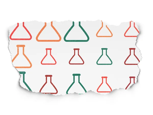 Science concept: Flask icons on Torn Paper background — 图库照片