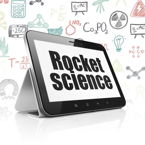 科学概念: タブレット コンピューターとディスプレイ上のロケット科学 — ストック写真
