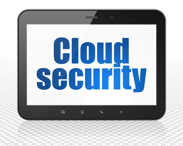 Concepto de red en la nube: Tablet PC Computer con Cloud Security en pantalla — Foto de Stock