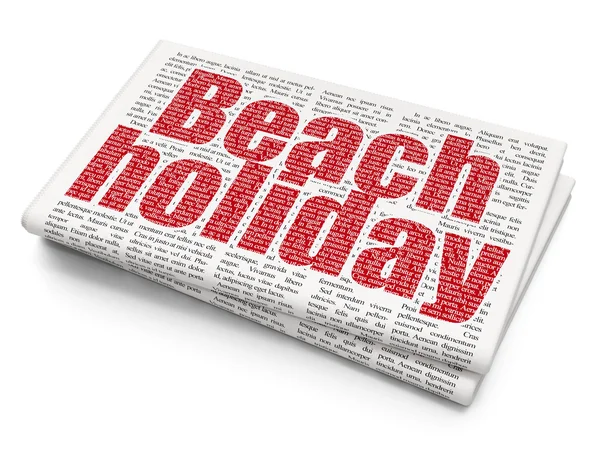 Concepto de turismo: Vacaciones en la playa en el fondo del periódico — Foto de Stock