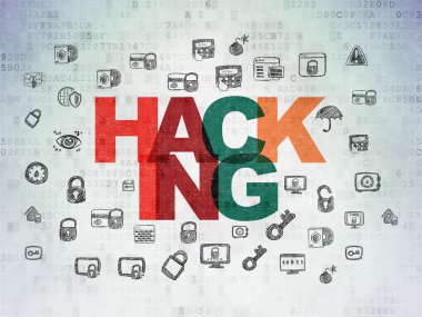 Emniyet konsepti: dijital kağıt arka plan üzerinde Hacking