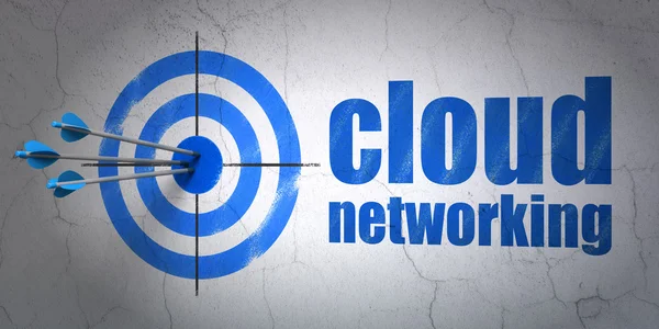 Concepto de tecnología en la nube: objetivo y redes en la nube sobre fondo de pared —  Fotos de Stock