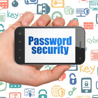 Gizlilik kavramı: el Holding Smartphone ile ekranda şifre güvenliği
