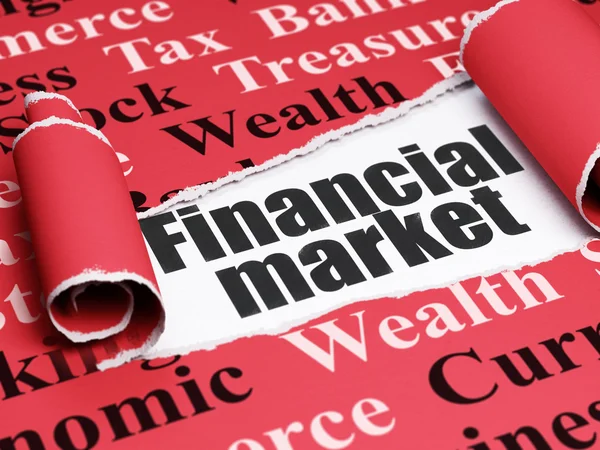 Currency concept: black text Financial Market under the piece of  torn paper — Stockfoto