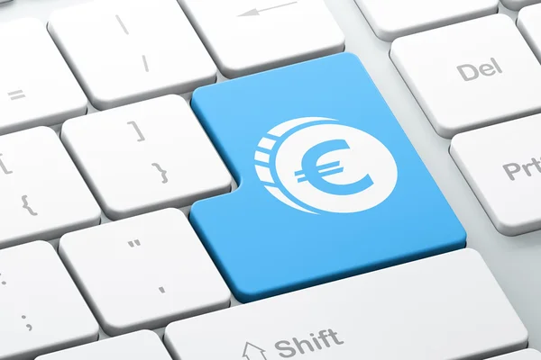 Valuta concept: euromunt op computer toetsenbord achtergrond — Stockfoto