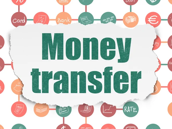 Para birimi kavramı: para transferi yırtılmış kağıt arka plan üzerinde — Stok fotoğraf