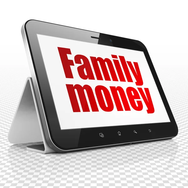 Concepto de dinero: Tablet Computer con dinero familiar en pantalla — Foto de Stock
