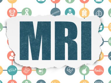 Sağlık kavramı: MRG yırtılmış kağıt arka plan üzerinde