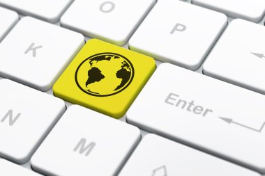 Bilim kavramı: bilgisayar klavye arka plan üzerinde dünya