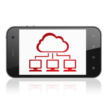 Bulut teknoloji kavramı: bulut ağ üstünde göstermek ile Smartphone