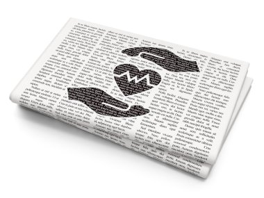 Insurance concept: Heart And Palm on Newspaper background