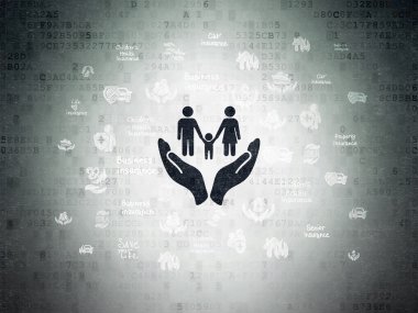 Insurance concept: Family And Palm on Digital Paper background