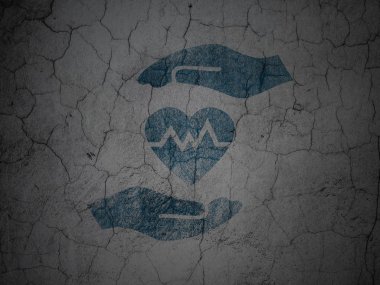 Insurance concept: Heart And Palm on grunge wall background