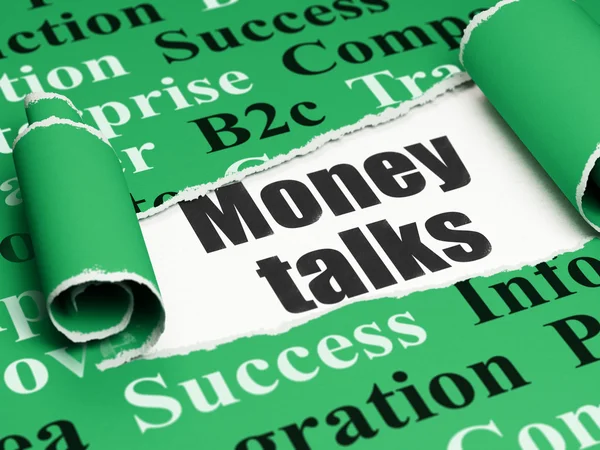 Concepto financiero: texto negro Money Talks under the piece of torn paper —  Fotos de Stock