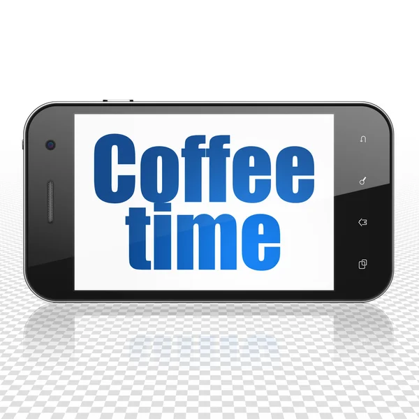 Concepto de tiempo: Smartphone con hora del café en pantalla —  Fotos de Stock