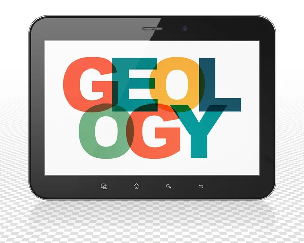 Concepto de ciencia: Tablet PC Ordenador con Geología en exhibición —  Fotos de Stock