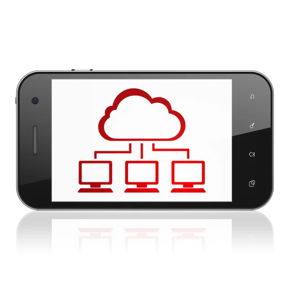 Cloud technologie concept: Smartphone met Cloud netwerk op display — Stockfoto