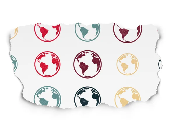 Studying concept: Globe icons on Torn Paper background — Stockfoto