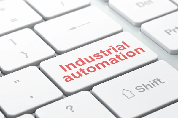 Концепция отрасли: Промышленная автоматизация на фоне клавиатуры компьютера — стоковое фото