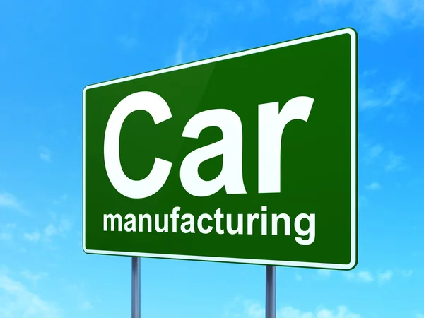 Manufacuring concept: Car Manufacturing on road sign background — 图库照片