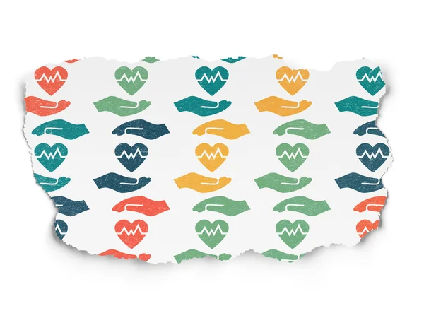 Insurance concept: Heart And Palm icons on Torn Paper background — стокове фото