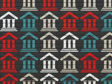 Law concept: Courthouse icons on wall background