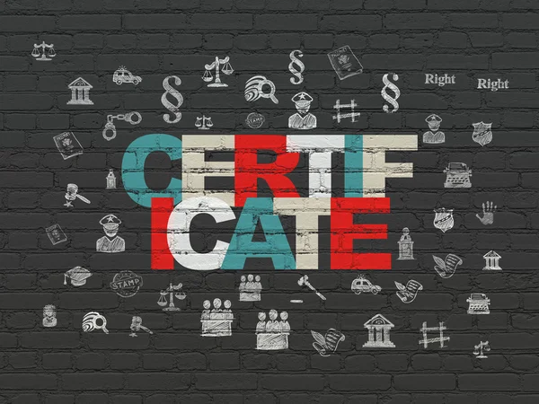 Концепція права: Сертифікат на тлі стіни — стокове фото