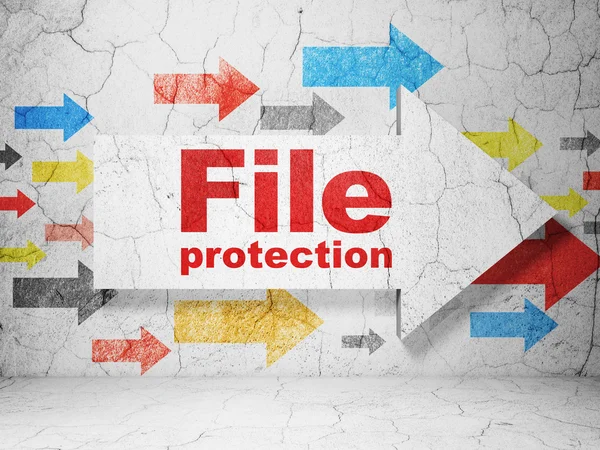 Privacy concept: arrow with File Protection on grunge wall background — Stock Photo, Image