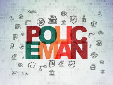 Hukuk kavramı: polis dijital kağıt arka plan üzerinde