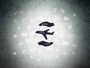 Insurance concept: Airplane And Palm on Digital Paper background