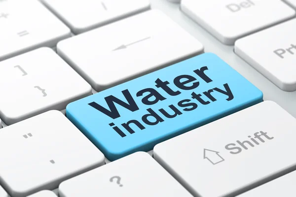 Koncepcja produkcji: przemysł wody na tle klawiatury komputera — Zdjęcie stockowe