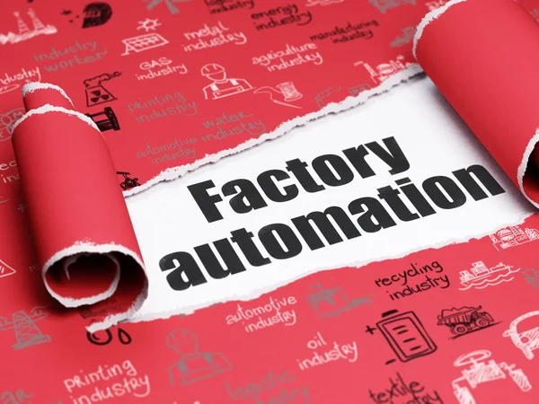Concepto de industria: texto negro Automatización de fábrica bajo el pedazo de papel roto —  Fotos de Stock