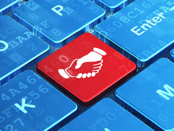 Politik-konceptet: handslag på dator tangentbord bakgrund — Stockfoto
