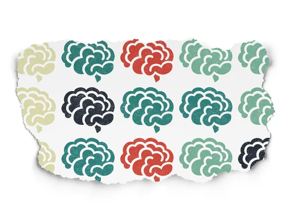 Concetto di scienza: Icone del cervello su sfondo carta strappata — Foto Stock
