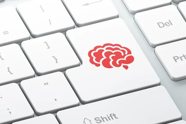 Concept scientifique : Cerveau sur fond de clavier d'ordinateur — Photo