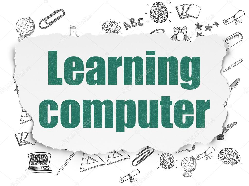 Education concept: Learning Computer on Torn Paper background