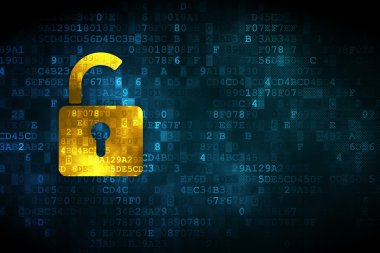 Emniyet konsepti: dijital arka planda açılan asma kilit