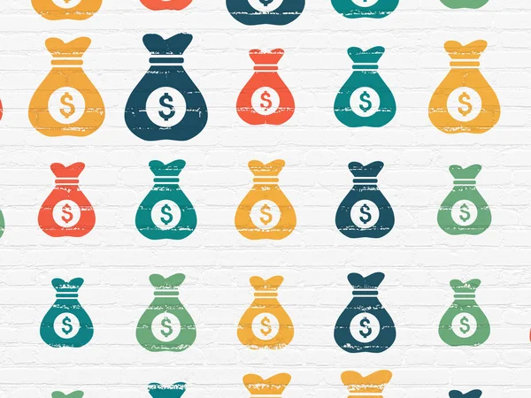 Finance concept: Money Bag icons on wall background — Zdjęcie stockowe